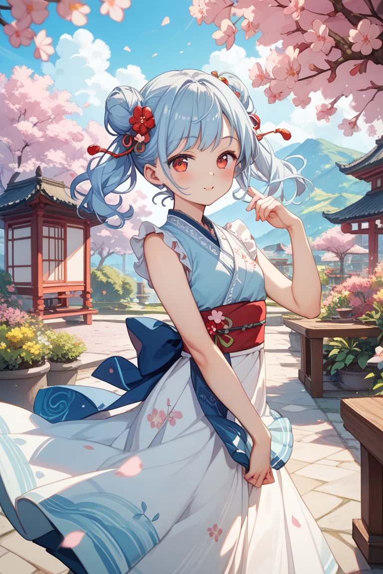 photoRealstic、Doll standing in front of the painting、bionde、Yawning face、Sengai、pixiv、rokoko、dollfie dream、watercolor Nendoroid、(High Definition Figure)、flowing sakura-colored silk、nendroid、highly_Detailed!!,Cherry blossom petals、Flowing cherry blossom silk、season!!: 🌸 ☀ 🍂 ❄