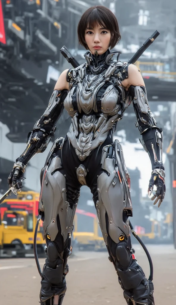 (beautiful muscular female cyborg:1.25), (megan-fox:1.5), (full body pose), (mechanical muscles and tendons:1.5), (no hair), (bald head covered in cables:1.5), (robotic mechanical physique:1.5), (super muscular female cyborg:1.5), (covered in cables and mechanical muscles:1.5), (android muscular anatomy:1.5), (perfect fingers:1.25),(8k, RAW photo, photorealistic:1.25), sci fi atmosphere, futuristic dystopia, alien landscape,