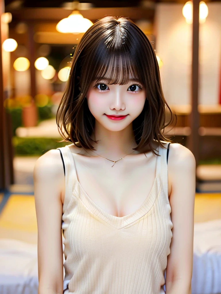 Tabletop, Highest quality, shape, Very detailed, In detail, High resolution, 8k wallpaper, Perfect dynamic composition, Beautiful attention to detail, Women's fashion,Very short hair,Large Breasts, Natural Color, lips, Bold sexy pose,smile,Harajuku、20-year-old girl、cute、sexy shot looking at camera、Nipples are visible、Big breasts、Open your legs、Very slim、Place your chest heavily on the table、乳首のshapeが見える、Male genitalia