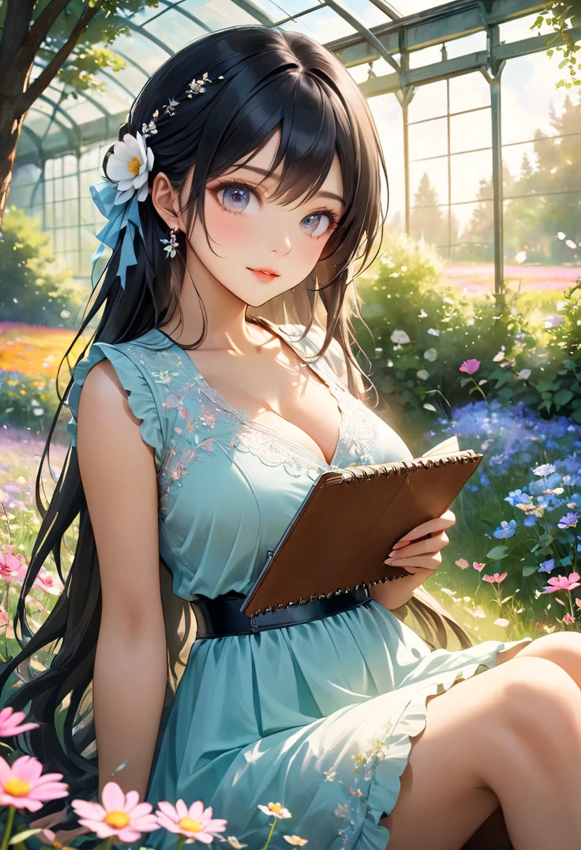 breathtaking 8k, masterpiece, (fairy dress), <lora:fairy_dress-1.0:0.8>, 1girl, sitting at computer desk, ((confused look)), (drawing tablet), . award-winning, professional, highly detailed