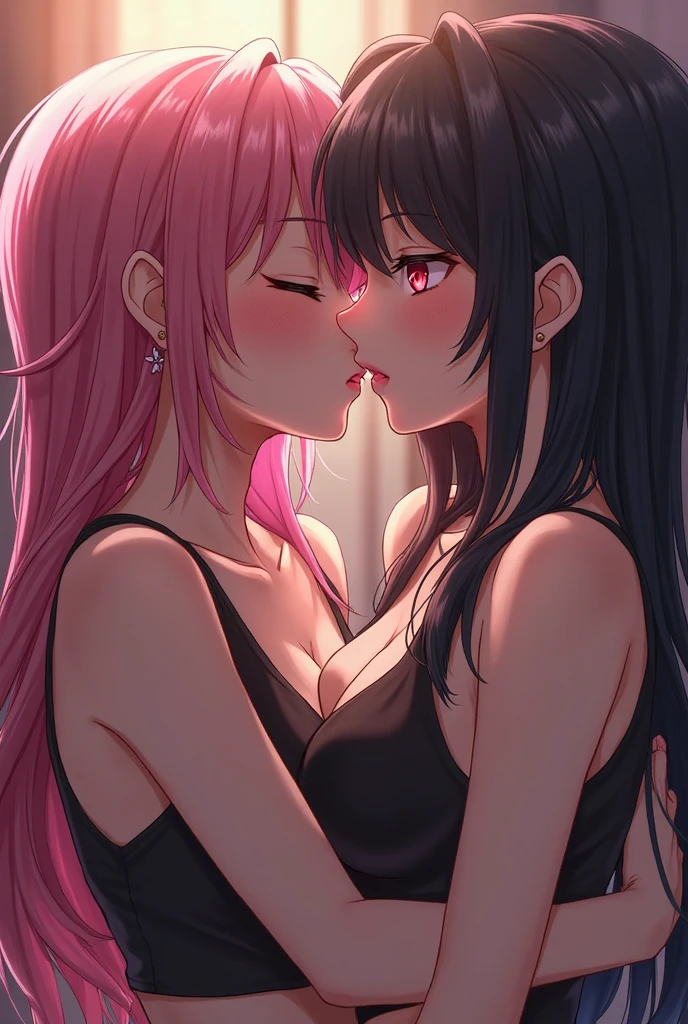 Generates a tongue kiss of 3 anime girls 