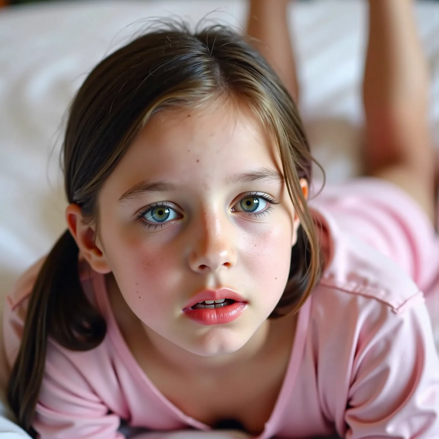 Raise a very small 1 year old girl with blonde blue eyes 
