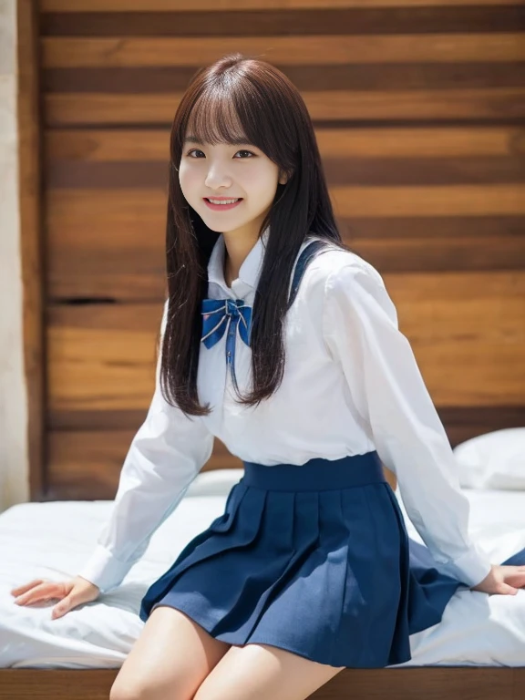 (finely best quality :1.2), masterpiece, (best quality), ultra-detailed, (high resolution), (extremely detailed CG), (4k), 8k,, (caustics),
cute, ((kawaii)), (perfect anatomy), perfect body, nice hands, perfect hands, perfect fingers, perfect arms, perfect legs, beautiful breasts, beautiful ass, narrow legs, (shiny skin:1.2), ((dramatic lighting)), (strong light), (cinematic shadows), (backlighting), deep shadows
(1girl, solo:1), beautiful face, finely detailed skin,
((extremely detailed and beautiful dark blue serafuku:1.4)), ((long pleated skirt)), (loafers), (socks),
perfect hair, beautiful hair, shiny hair, ((black hair)), (short, ponytail hair), (hair waving in the wind:1.6),
((brown eyes:1.4)), eyes in highlight, catch light eyes, specular highlight eyes,
((sit at window)), ((from front:1.4)), (from above:1.2), looking at viewer, (dynamic pose:1.2)
(angry smile:1.4), open mouth, BREAK (sunset:1.2), (golden hour:1.4), (in class room:1.4), (bokeh:1.1), beautiful and clear background,