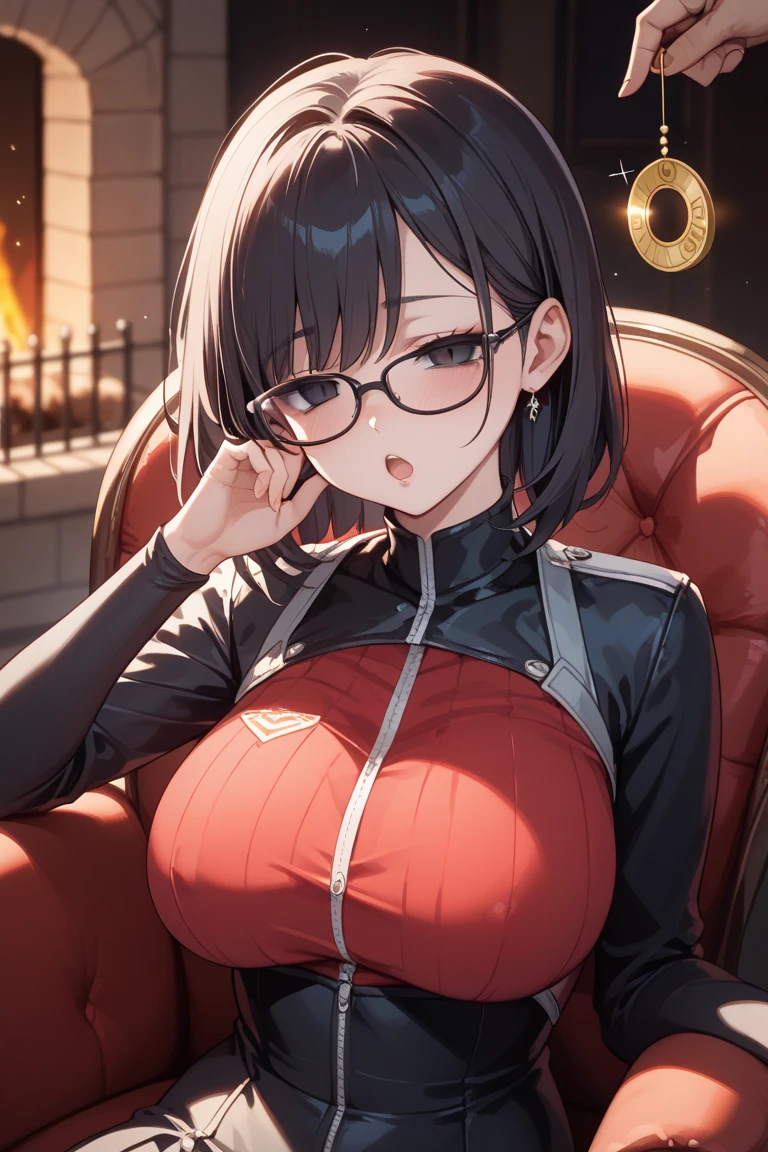 portrait photo of elexissinclaire wearing esjacket at a nightclub sitting at bar, wicked smile, (masterpiece) (best quality) (detailed) (8k) (HDR) (wallpaper) (cinematic lighting) (sharp focus) (intricate)