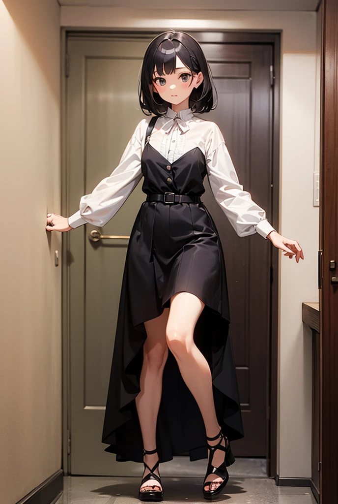 ((Mejor calidad)), (detallado), estilo anime, crimson red eyes, pelo negro y corto, una figura sexi y voluptuoso estilo hentay, and let it be gothic, con una piel palida, what a black dress with a Harry Potter theme, y pelo un poco alborotado y con cara de pervertida
Cara sonrojada , desnuda