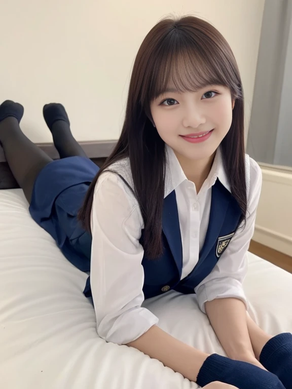 (8k, Raw photo, highest quality, masterpiece:1.2), masterpiece, highest quality, figure, Very detailed, Fine details, High resolution, 8k,wallpaper, Perfect dynamic composition,(Detailed high quality, Realistic depiction of eyes:1.3), ((2 girls, 2 high school girls)), The background is a room in a luxury hotel、 uniform、blazer 、Super Short Check Uniform Skirt、Navy blue knee-high socks、garter belt、huge 、Disheveled uniform, Play with each other,Touching each other's bodies,Touching the body of the girl next door, Short Bob Hair, Black hair color, hugeな胸, Big Natural Color Lip, Bold sexy pose, (Perfect figure), Crying a little、Cold Stare, Beautiful Makeup,Glitter makeup,The cutest 18 year old, Beautiful feet, Gravure idol pose, Voluptuous thighs、((Big eyes that shine like jewels))、Glossy glossy skin、(Droopy eyes, Natural Makeup、Ultra-high definition beauty face:1.35)、(Ultra high resolution perfect beautiful teeth, Mid-chest, Tight waist, toothy big smile,duck mouth,Dimples,medium breasts,slender waist:1.15)、Young and cute gravure idol
