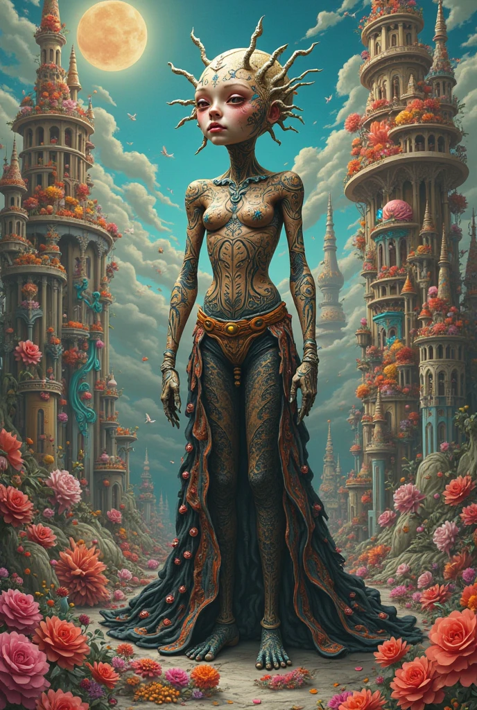 Wantz monster design,intriguing,High color saturation,swirles,Hyper-realistic, Ultra-detailed,Ultra-stereoscopic,MuCoi,Drip style - paint - 1900,tentaculata,round eye,Digital art by Ray Caesar and Hannah Hch and Stephen Burrows, A beautiful young woman in action pose, centered in frame, Wide shot, Lively breasts, Mask, Pop surrealism, neo-dada, Spectacular, spectacle, Masterpiece, Private collection, Featured collections, behans, a 3D render, Cracked clay, Gothic, Bright colors, Supersaturation, Depth, spirals, fibonacci sequence, shells, Wings, Butterflies, Flowers, gear wheel, tunnel, surreal environment, Fractal geometry, game assets, City scene, Modern makeup, Long eyelashes, Rain drops, Chiffon dress, Rococo, bangle, Punk rock, Subversive art, Dirty, Dirt, Skiff, Mid-cut jeans, Specular highlights, Pondering, ambient occlusion render, Detailed, Parade Square, ((isoline)), armature, Detailed, elaborate, complex, Desert, Mountains, Cart, The Car, Stormy sky, Moonlight