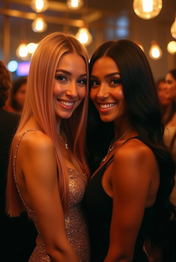 wo beautiful tall girls, enjoying miami nightlife, different hair colors