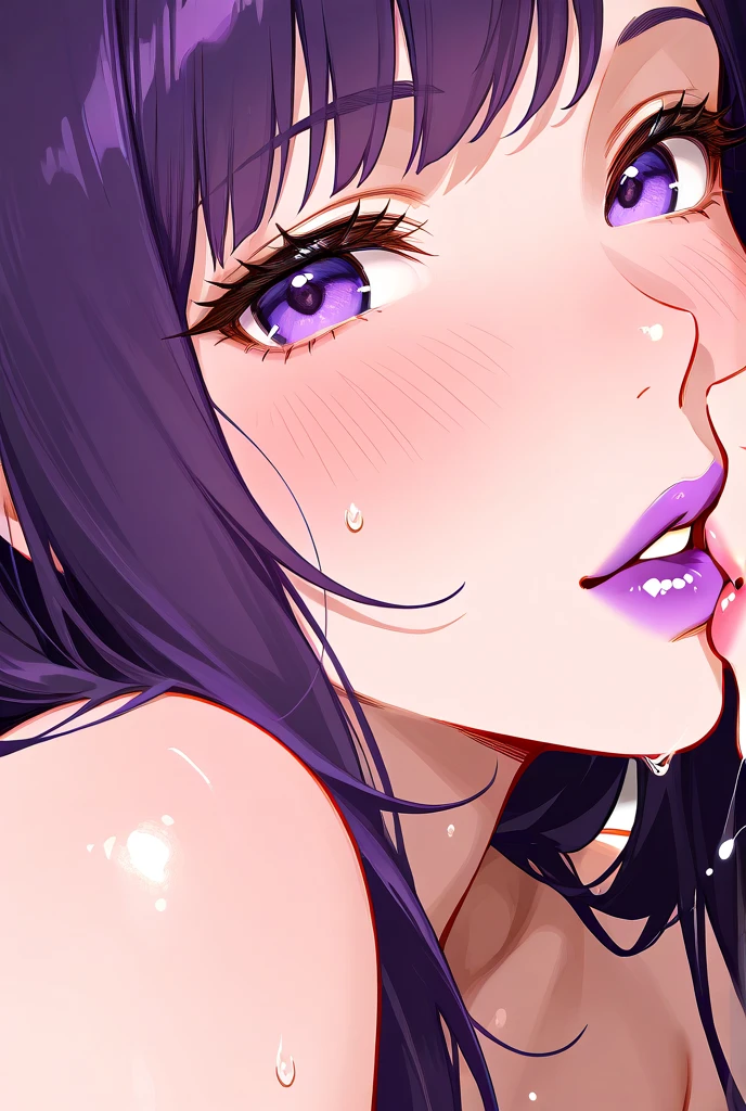 18 years old girl with big in sexy pose. face close up, ahegao face, sperm on face