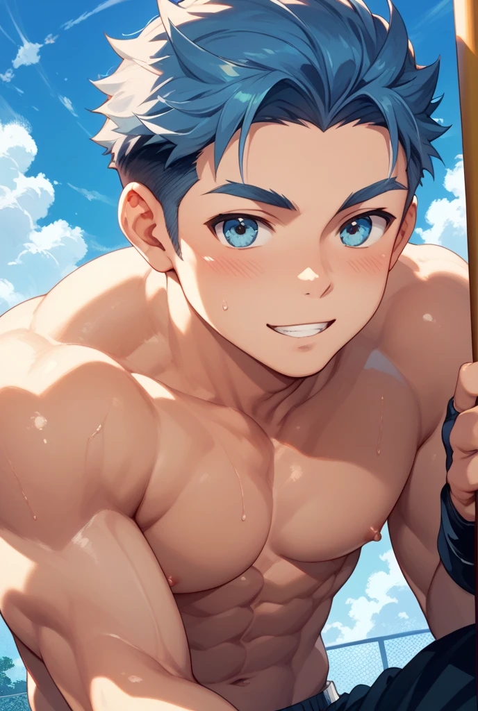 (masterpiece, best quality),Male children,nakeness,Short bright blue hair,A young boy with,younge boy,???'s face,adolable,infancy,Young age,Short round face,Flat chin,children's,infancy,(???'s face),Land of Crystals,ice field,Pink belly hair,Pink chest hair,Pink pubic hair,Young age,Flat chin,Fine face in detail,Clean skin,White men's briefs,musculous,Short bright blue hair,Bright Hair,White eyes,Keep your eyes wide open,nakeness,Very narrow low-rise white briefs,White briefs,Pectoralis abdominal muscles,Broad body,Strong and well-developed muscles,Shimmering like a diamond, it shines like a crystal,Bright and vivid colors,(depth of fields:1.2),Positive audience,looking at viewert,the night,Holy,Light-sensitive,byself,Sit on the crystal,spreads her legs apart,Close-up Shot Shot