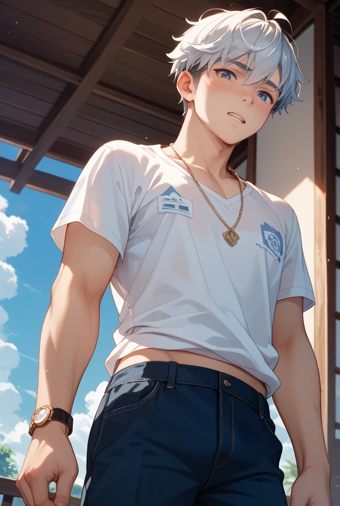 Boy removing his shirt
