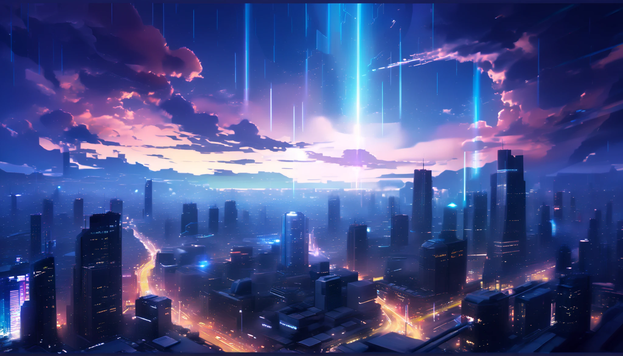 (Representative Works: 1.3), (((masterpiece, Best Quality, Ultra-detailed, ultra high resolution, photorealistic: 1.4, 8K Wallpaper, (8k, photorealistic, raw photos, Highest image quality: 1.4), cityscape, sci-fi City, science fiction City, buildings:1.2, sky-scrappers, cloudy sky: 0.2, lightning roads, ((( futuristic city with high buildings: 1.3, ultra detailed buildings: 1.5 )))