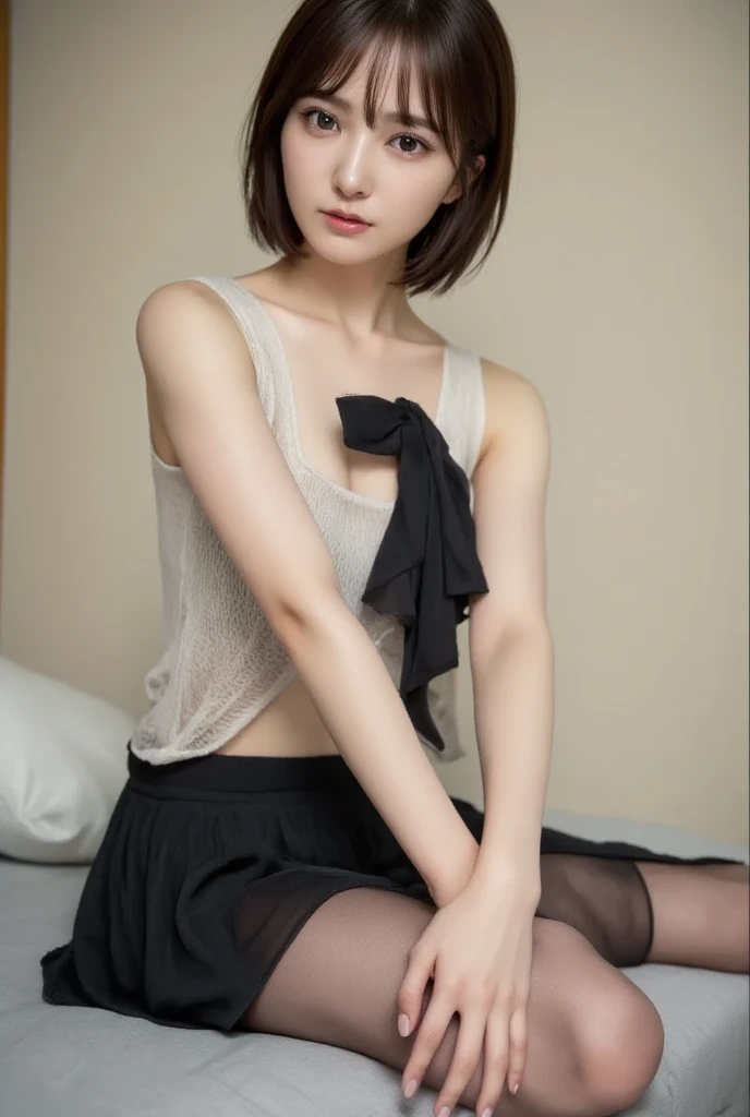 8K quality、High resolution、Beautiful fair skin texture、High resolutionの瞳、woman、mini skirt、Princess Hair、リアルなwoman性器、Small breasts、Sweat accumulates in the chest、garden、Sit on a chair with your legs apart and leaning forward、Hang the laundry out to dry