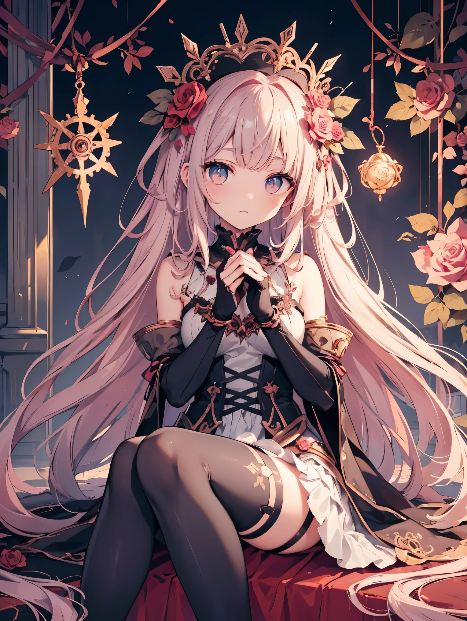 rose-colored princess cut with copper wire intertwined between them,pupils contract like gears,metallic gray stockings rotate with the rose to decompose and reassemble,palm growth stem driven by starting strip