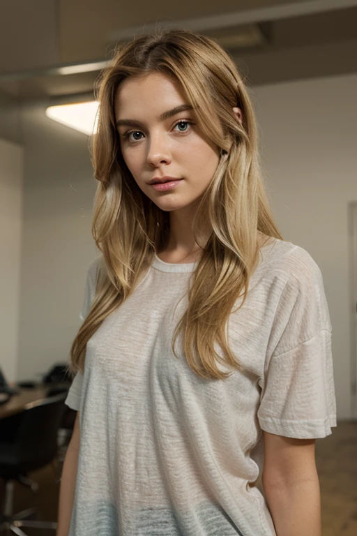 1 girl in, 19 years old, alone, Aesthetic art, Irish, Strawberry blonde wavy hair, short hair, gray eyes, light gray eyes, There are some small freckles., Pale skin, Big tits, (The surface is textured., hair follicles: 1.1), Goosebumps, Wear stylish casual clothes., sexy pose