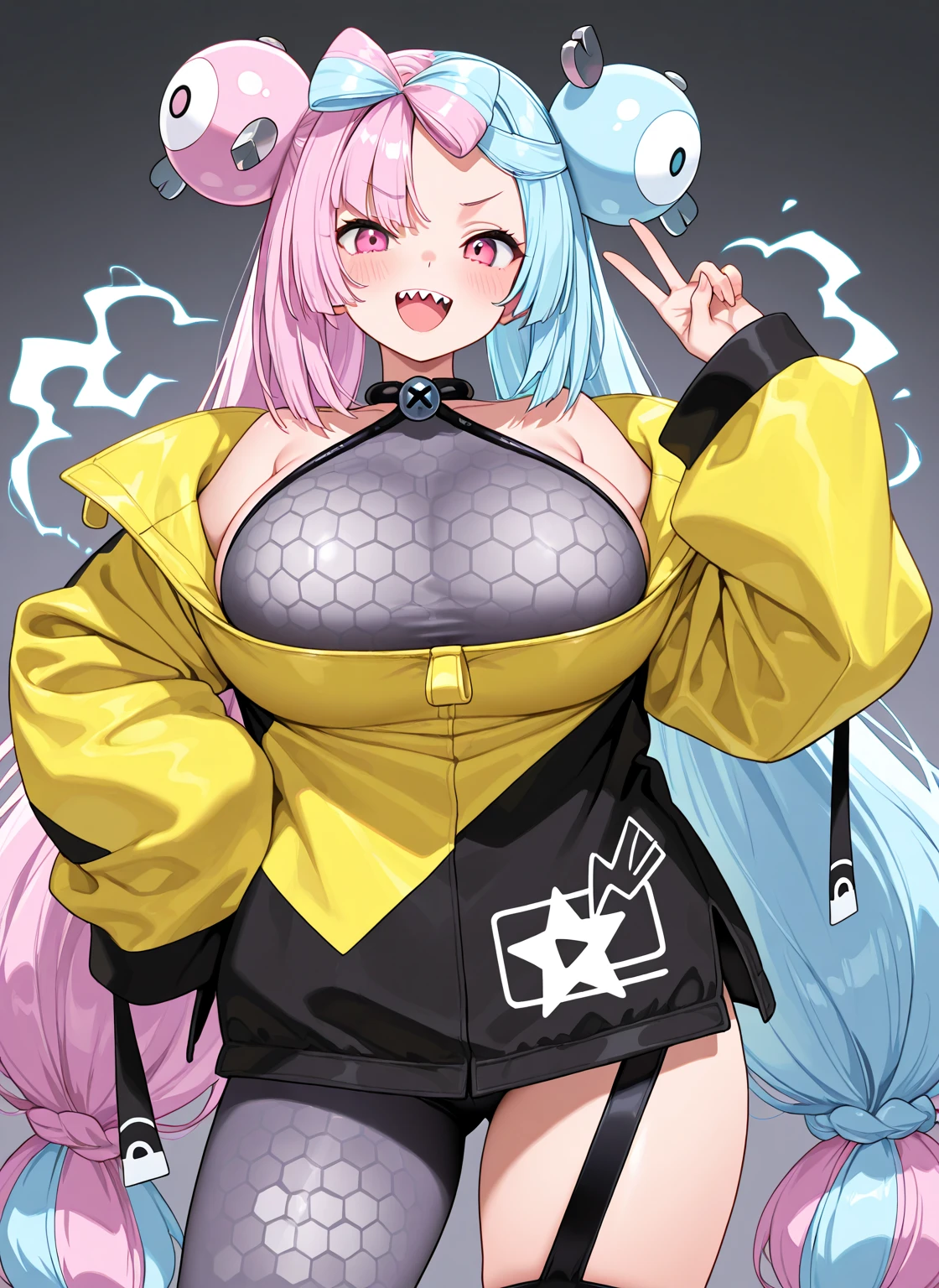 Erotic Anime Illustration、highest quality、Sex Appeal、Downtown Festival、Laughing with tongue out、A city covered in graffiti paint、Selling aphrodisiacs、Splatoon、A plump gal covered in ink、Perfect proportions、Very large breasts、Exposed nipples、Fatty legs、Beautiful, shining eyes、Exposing the vagina、Sweaty、Cowboy Shot、Hatsune Miku