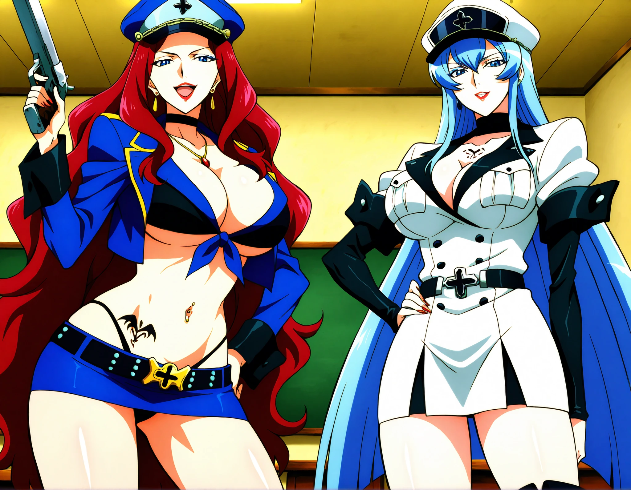 Esdeath, desenho no estilo de yusuke murata (1menina), (seios grandes), suor, realista, bikini com correntes, 1girl, pele clara, arte no estilo de Yusuke Murata, garota sozinha, olhos azuis, arte digital de anime, garota anime sexy, menina de anime feminino, arte de anime , big oppai , badass anime 8 k, arte de anime, roupa sexy, muito atratente, sensual,