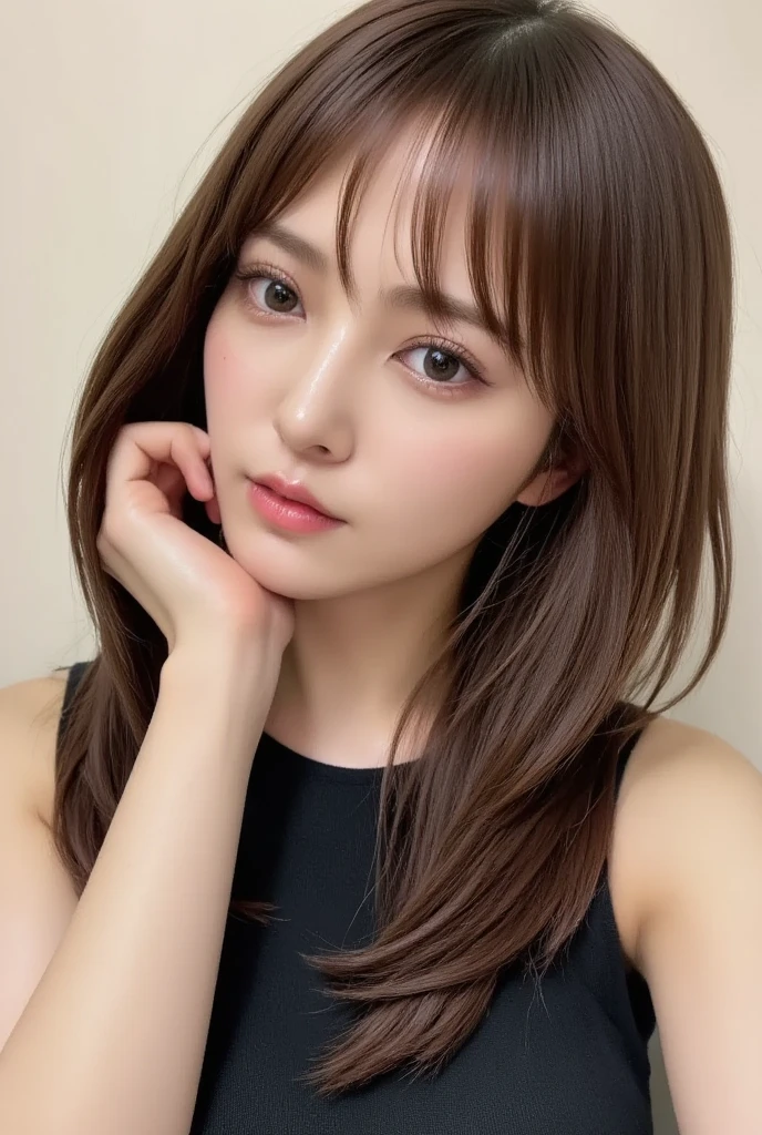 (High reality photograph, high resolusion), Skinny Japanese lady, 30 years old, cute face, detailed face, detailed eyes, various hair style, skinny figure, correct body anatomy, ((looking straight ahead)), facing the camera directly, single photo, a photo captured the best moment expressing the beauty and brains, ((with simple background))