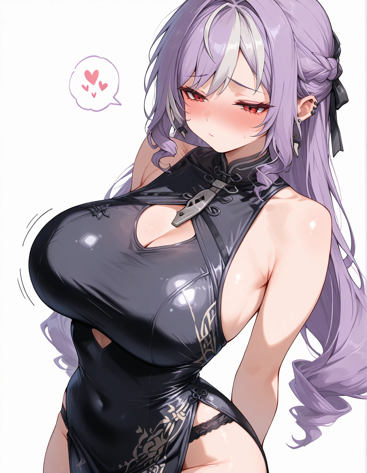 16K,typhon \(arknights\), 1girl, long hair, very long hair, purple hair, sidelocks, drill hair, twin drills, red eyes), black hairband, horns, virgin killer sweater,blush,(((big breast))),leaning forward,((breast focus)),Plump Armpits,Thick armpits,Drawn armpits,shiny skin,(((thick thighs)))
