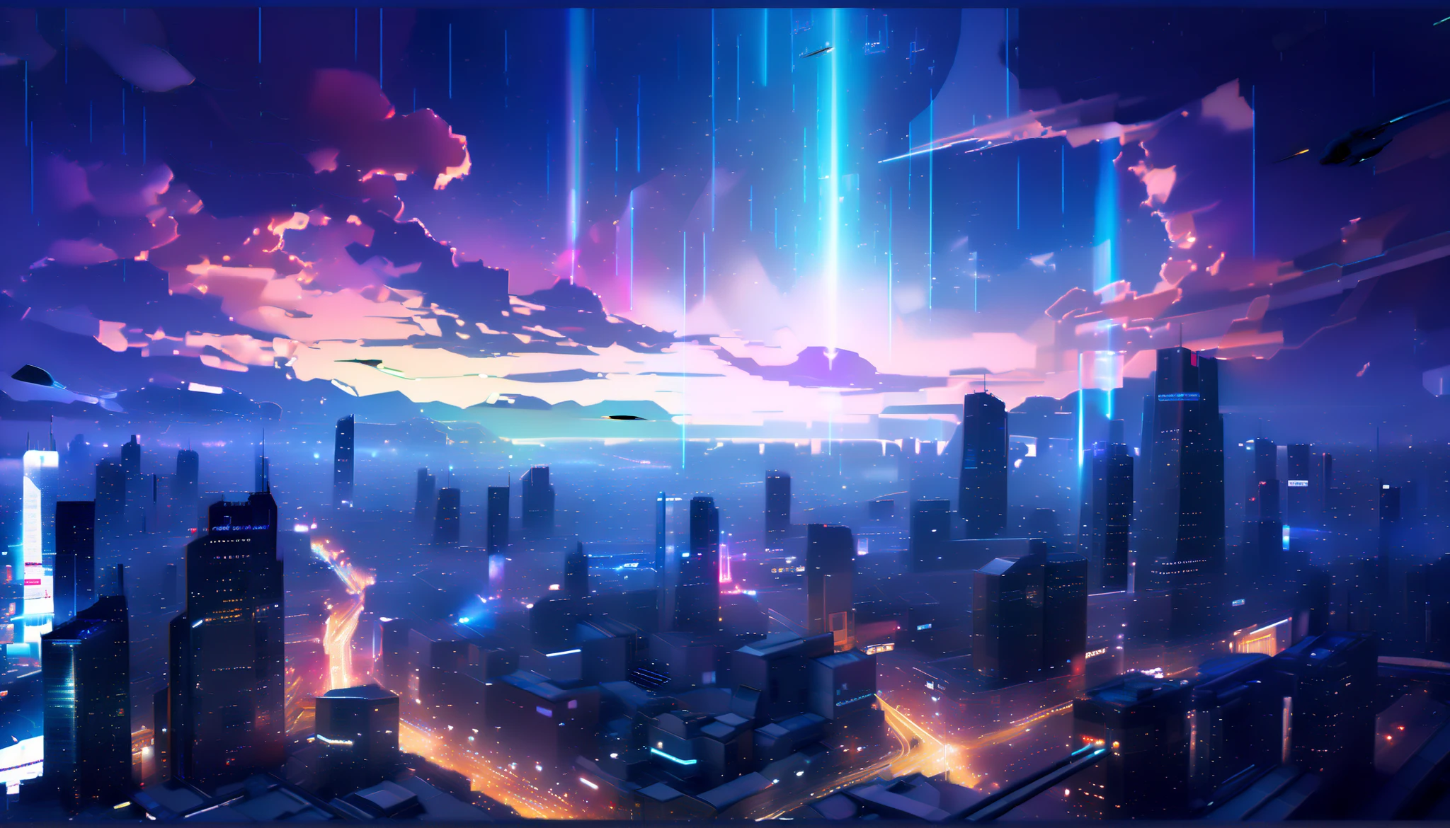 (Representative Works: 1.3), (((masterpiece, Best Quality, Ultra-detailed, ultra high resolution, photorealistic: 1.4, 8K Wallpaper, 8k, photorealistic, raw photos, Highest image quality: 1.4))), sci-fi City, science fiction City, buildings:1.2, sky-scrappers, cloudy sky: 0.2, lightning roads, ((( futuristic city with high buildings: 1.6, ultra detailed buildings: 1.6 )))