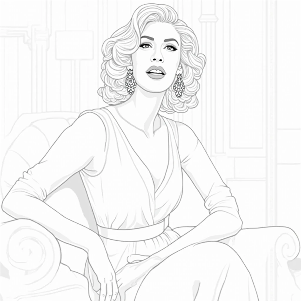 A black and white photo of Catherine sitting on a luxurious, velvet chaise longue, surrounded by vintage books and a chess set.,Basic Instinct,Catherine Tramell, the enigmatic character from “Basic Instinct,” is portrayed with a striking and seductive appearance, characterized by her icy blonde hair, sharp features, and a confident, almost predatory poise. Her wardrobe is sophisticated and alluring, often consisting of sleek, form-fitting dresses that enhance her manipulative charm and commanding presence. Personality-wise, Catherine is intelligent, articulate,