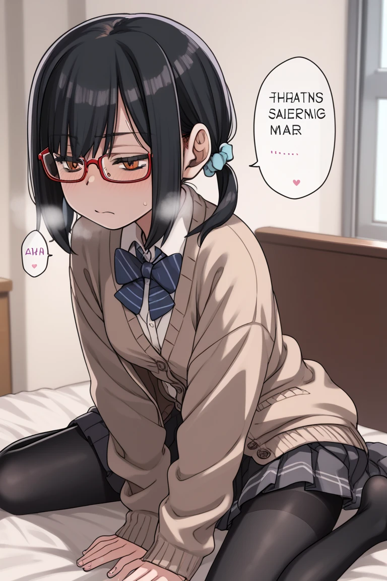 One Girl、Drooping eyeessy Hair、Black Hair、Long Hair、Sale Clothes、tights、Holding a book、Round Glasses、Ahegao、Used condoms、Creampie、ビリビリのtights