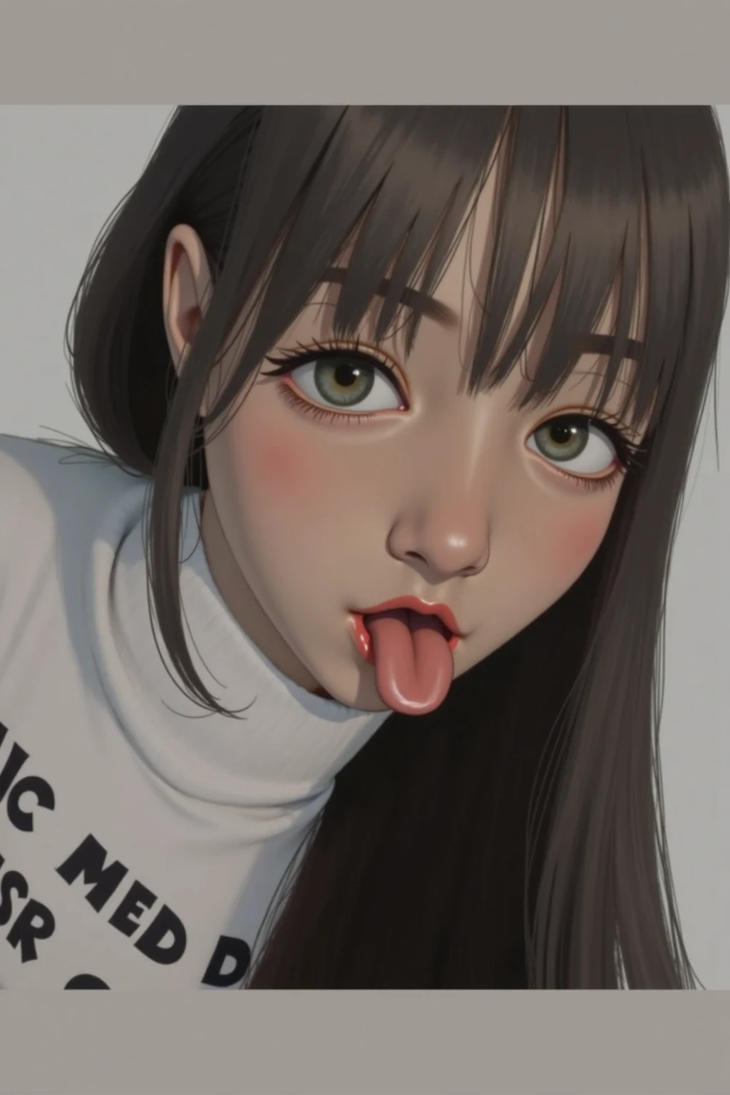 My face is slightly wet with milk、Mohawk Hair、Realistically、((11-year-old girl))、(((Licking fingers)))Wearing a sleeveless turtleneck T-shirt，Face Enhancement，Emphasize small cleavage，Looking up from below，blush，Red lips，sexy，Own，、Place your arms behind your head、Wear underwear