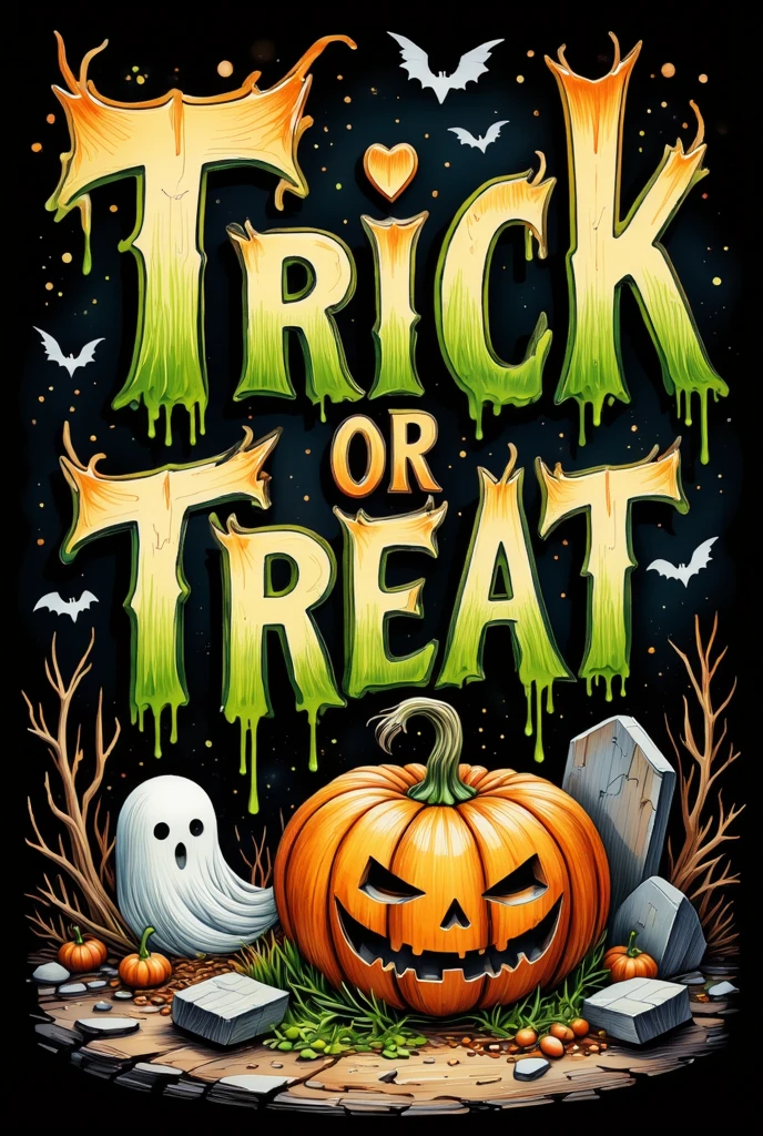Generate trick or treat t-shirt designs • Design Elements: 「TRICK OR TREAT」Larger placement of、Jack-o'-lanterns around the letters、Witch Hat、A design sprinkled with symbols such as black cats。
• Color: black、orange、purple、A green Halloween color palette。