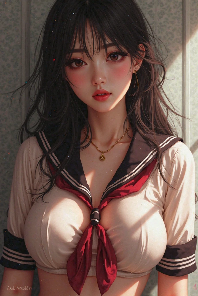 (masterpiece:1.2, Highest quality), (Realistic, photoRealistic:1.4), Ultimate beauty、mature、(Beautiful Features、Detailed lips, Beautiful eyes with attention to detail)、(Beautiful Teeth), blush, Captivating Gaze、masterpiece，（Highest quality，Hyper Detail)、 Natural Makeup，Looking at the camera、Looking up、alone，Cute woman in her 20edium breast、Short Bob Hair、(Bangs too)、Mysterious Beauty, Perching on the clouds, (Fantasy Illustration:1.3), Captivating Gaze, Seductive posture, The charm of another world, Mystical Sky, (Written by Luis Royo:1.2), (Yoshitaka Amano:1.1), ((moon 夜)), pastel colour, (Cloud Detail View:1.3), Outdoor、palace、 (Bandaged、Eye patch、uniform、Collared long sleeve shirt、Gingham check pleated mini skirt、Lace frilly panties、(Red ribbon tie)、Earrings、(topless:1.6)), Side Lock, (Midnight background, full moon、Fantasy、cherry blossoms、petal)、(Wet hair、Wet skin:1.3)、(Semen is on it:1.5)、(Extra Bust Up Shot:1.2)、(Shot from above)、(smile、I&#39;m worried、Open your mouth:1.2)、(Wave your hand:1.2)、(show pussy:1.2)、(slouch、Kneeling)