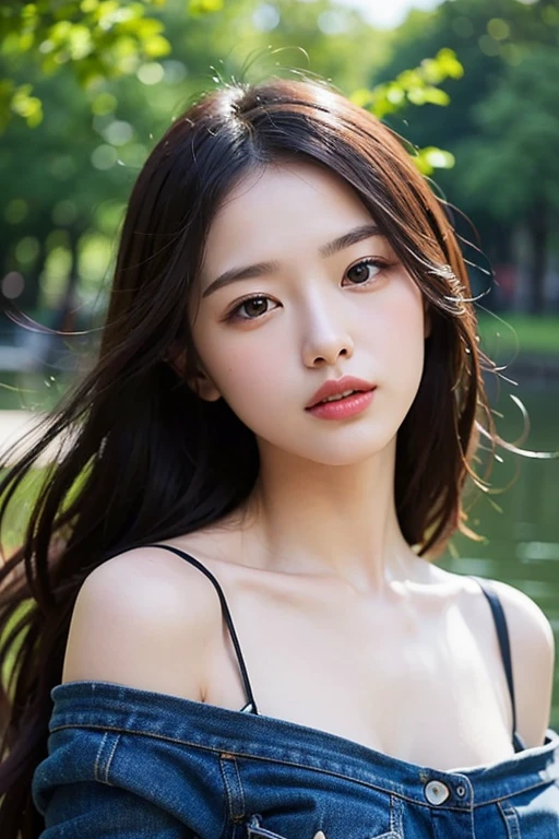 ((Best quality, 8K, masterpiece:1.3)),1girl,18 years old,Asian,Real texture:1.3,(Background blur:1.1),Gorgeous long dress,Tall and slender figure:1.2,(Hot summer weather),(street:1.3),Highly detailed face and skin textures,Exquisite eyes,Long eyelashes,Double eyelids,Skin Whitening,happy,Various postures,Big breasts