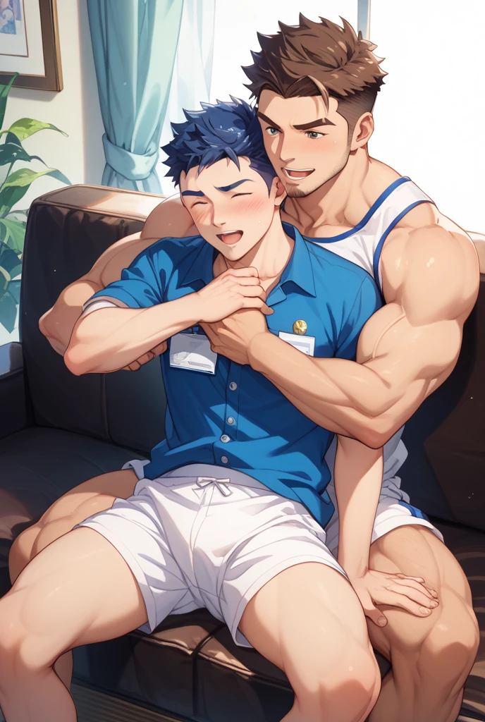 score_9, score_8_up, score_7_up, source_anime, 1boy, dominant white male, male, huge penis, enormous ligh skinned male penis, precum, smug, muscular light skinned male, sexy, nude, sitting on loveseat, indoors, horny, big dick,twink, lean, twink boy, yumejoshi, femporn, marceline, marceline abadeer, purple eyes,