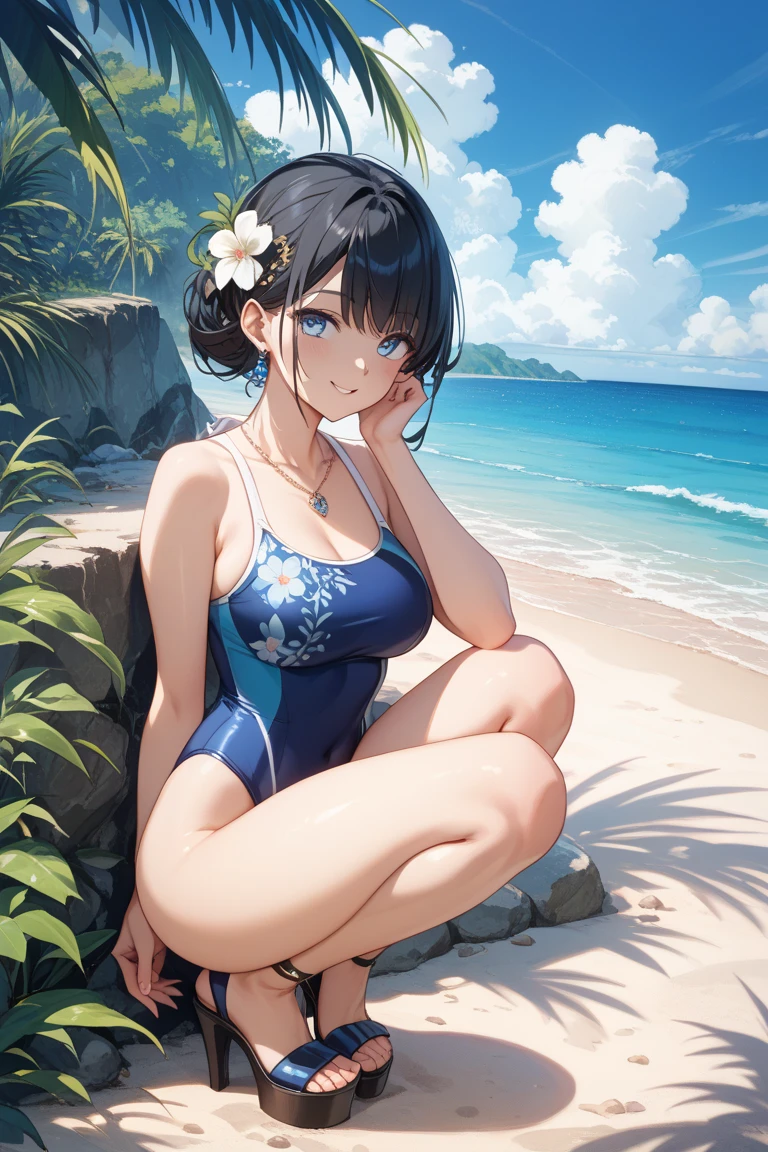 score_9, score_8_up, score_7_up, score_6_up, score_5_up, score_4_up,anime source,cowboy shot, 
 1girl, short hair, hair flower, ponytail,tifa lockhart, 
ocean,night,hand on own chest,sitting on beach chair, outdoors,
school swimsuit, <lora:Glamour(tifa)XLPony:0.8>
