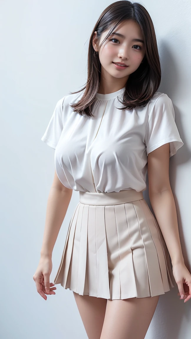 NSFW, ((highest quality)), ((8K)), ((masterpiece:1.3)), (perfect look), (photorealism:1.6), (woman coming down from the elevator), japanese woman, 48 years old, ((Realistic skin texture)), (Fine wrinkles throughout the skin: 1.3), (Dull skin: 1.1), (Skin without moisture: 1.2) , (Wrinkles on the face: 0.9), (Wrinkles on the corners of the eyes: 1.2), Double eyelids, tear bags on the lower eyelids, (Crying moles: 0.9), short hair, soft fabric blouse, wide sleeves, Cuffs that fit your wrist, (The hem of the blouse is tucked into the skirt: 1.2), (trumpet skirt: 1.2), small breasts, small nipples, (whole body: 1.4), low angle