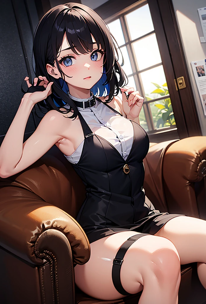 (((Sexy pose))), ((highest quality)), ((Intricate and detailed)), ((Surreal)), ((whole body)),Ultra-high resolution, Mature Woman, Mature Woman, perspective, Very detailed, One Woman, ((Big Breasts)), Perfect hands, Detailed fingers, Beautiful fine details, (((Sitting with legs crossed))), ((Long Hair)),((Twin tails)),Black choker, Earrings,(garter belt), Perfect Eyes, Seductive eyes,