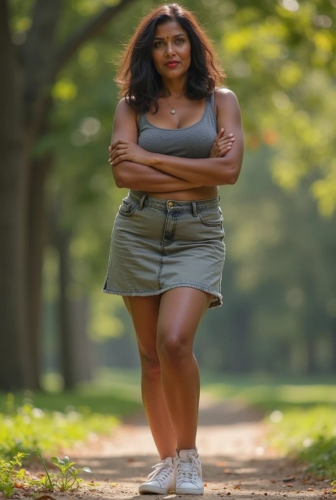 analorde, a woman, smiling, sitting under the tree, deep cut black top, tight jeans, large natural breasts, realistic, photography, red curly medium hair,