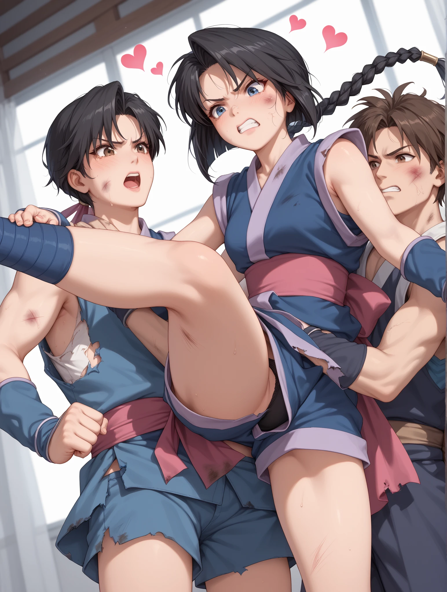 score_9, score_8_up, score_7_up, source_anime, best quality, masterpiece, official art, absurdres, highres, ultra-detailed,waifu2x,Collection: Slice of Life,break,japanese monster, youkai, 1girl, dororo, black hair, ponytail, choker, black eyes, bandages, wrist wrap, ankle wrap, (nipple:0.6), very sweat, (wavy mouth:0.5), (yawn:0.3),saliva, blush, gangbang, vaginal sex, clothed sex, rape, intense sex, big penis, (stomach bulge:0.4),twitching penis, pussy, pussy juice, sexual climax, trembling, female orgasm, forced orgasm,intense orgasm, heavy breathing, motion blur, motion lines, cum, creampie, facial, bukkake, sound effects, spoken heart, outdoors, wind,break,(clear line illustration:1.2), super detailed skin,very high resolution, very aesthetic, Best sexual lighting powered by famous artist, 8k,cute picture,beauty illustration,photoshop_(medium),,(Detailed Lighting),best anime 8k konachan wallpaper, pixiv contest winner,