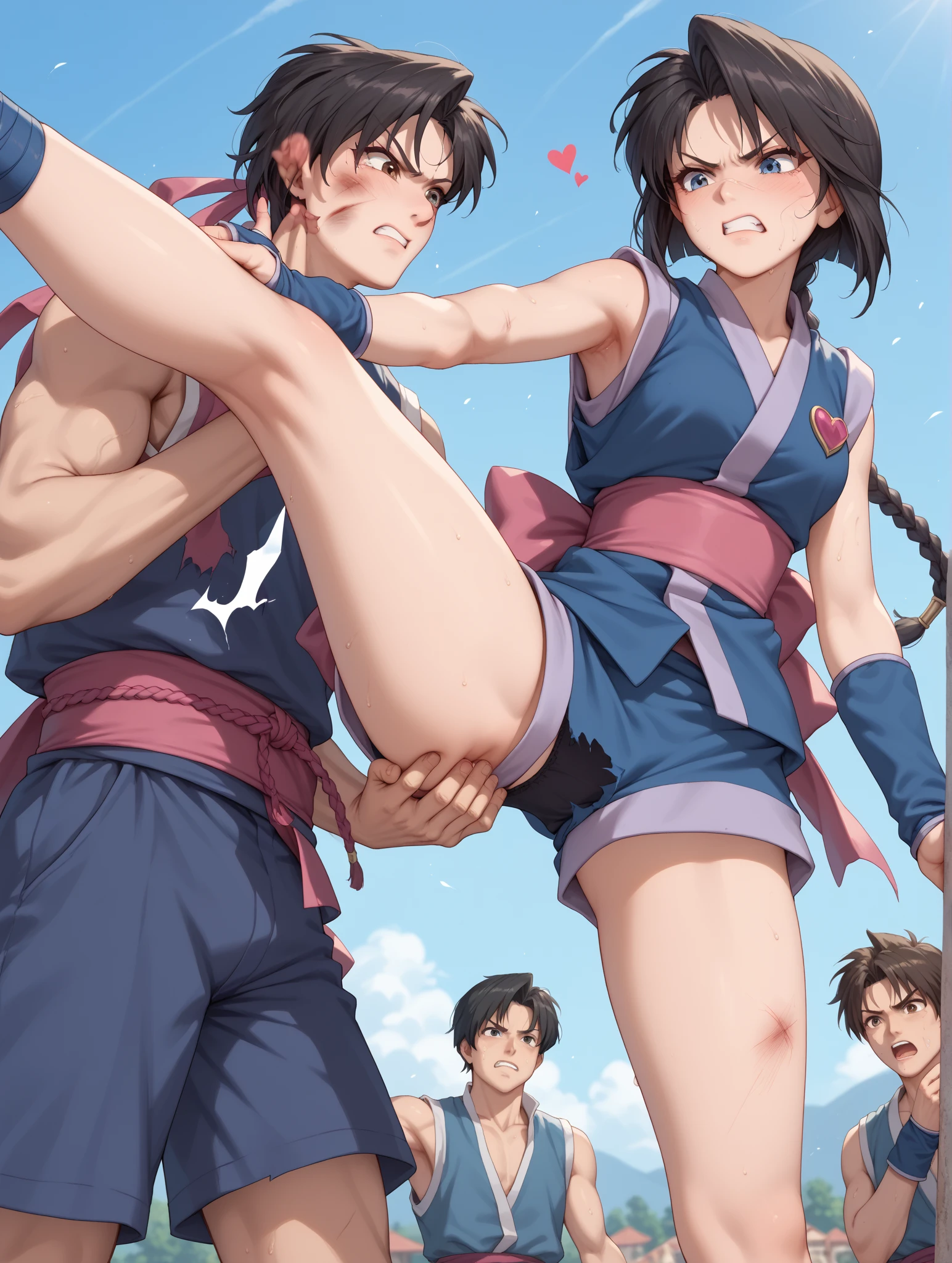 Huge muscles,((Huge erect penis)),Ashton,Robe,Red Dragon and Red Dragon,Two Dragons,紫のRobeに青いマント,Black Bandana,Her hair is chestnut brown and medium-long and straight.,Wield a small sword,Massive ,A crying face enduring pain,宝石の装飾がついたRobe留め,Bodysuits