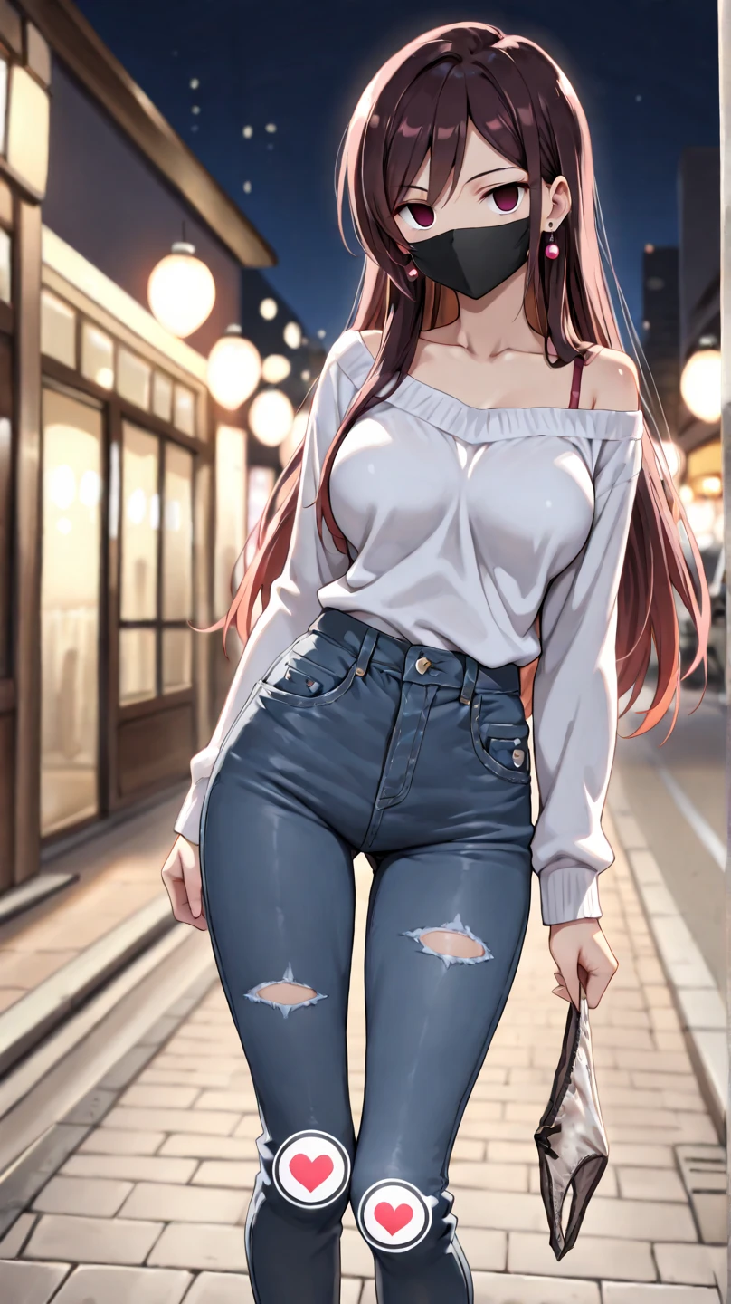 [nakano nino, pink hair, butterfly hair ornament, black cardigan], 1girl, anime girl, anime, girl, 2d girl, 16y, (fullbody), blue eyes, smile, blush, cleavage, Solo, Slim, Big breasts, large Breasts, sfw, cowboy shot, Tight Shorts, low waist shorts, upshorts, outdoors, night background, looking at viewer, darker shadows, (((shorts))), (((thigh gap))), (((lowleg shorts))),