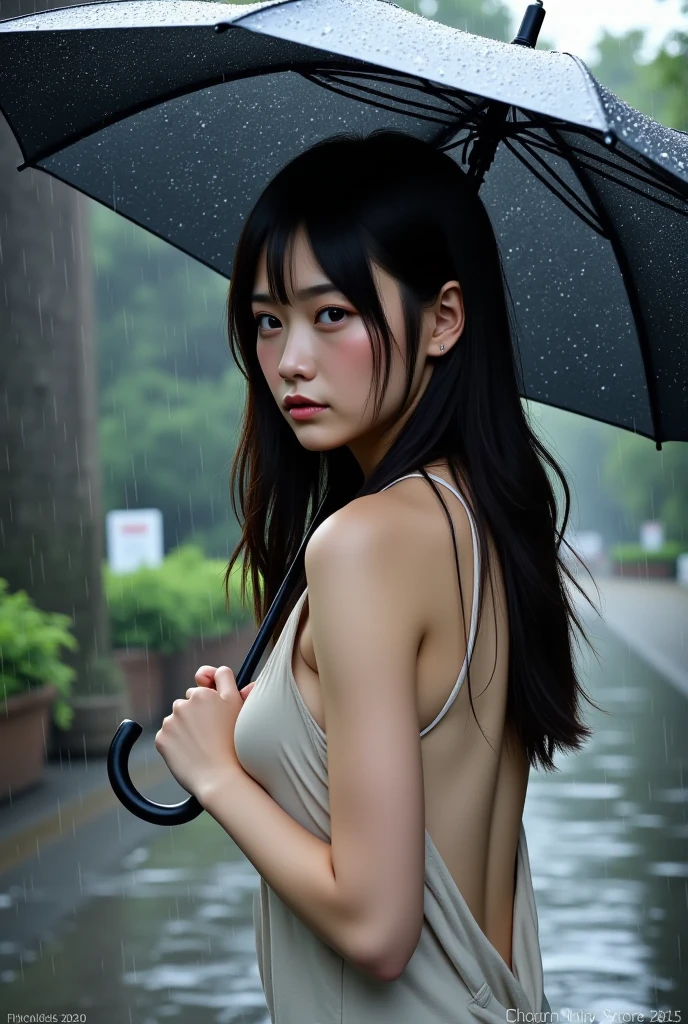 ((((nude)))),One girl, Long black hair, Uniform, shy, blush, Wet, rain, transparent, (masterpiece, Highest quality), Soft Light, Structure of the film, Cinematic Light