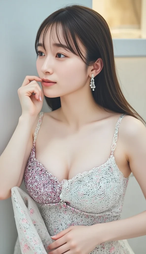 ((highest quality, 8K, masterpiece :1.3)), (realistic, Photoreal:1.4), sharp focus:1.2,
Bright colors, professional level, shallow depth of field,
20-year-old, 1 person, A beautiful face with intelligence,
Supple body :1.3, model body shape:1.5, 頭w:1.4, perfect style:1.4,
narrow shoulders, beautiful clavicle, long and thin legs, The beauty of slim abs :1.2, thin waist :1.2,
super detailed skin, Fair skin, Shiny skin,
super detailed face, slim facial contour, beautiful small face, Beautiful lined nose,
super detailed eyes, long slit eyes, brown eyes, double eyelid, beautiful thin eyebrows, fine long eyelashes,
super detailed lips, plump lips, glossy pink lips, flushed cheeks, beautiful teeth,
Beautiful actress's ennui makeup, pink lipstick, (necklace, earrings),
milk greige hair, delicate soft hair,
(hair up, perm hair, ponytail:1.2), layer cut, (dull bangs:1.2),
(Dress up with trendy fashion:1.2),
gentle smile, open mouth half way, Enchanted expression, stare at the camera,
dynamic lighting, ((Hasselblad Photos)),
((Completely naked, Put your hand in the crotch, upturned breasts:1.2)),
(She is wearing a tight turtleneck knit with black polka dots),
(perfect breast shape, B cup:1.2), It is a small pale pink areola.,
She has a cute plump butt, My thighs are dazzling,
(View from below, pay attention to the thighs, full body portrait:1.5),
blue sky and aegean sea, sea beach, The horizon of the ocean spreading out in the background,
walking with beautiful posture, Diagonal angle of view,
Posing with palms like a , spreading my legs,
cinematic lighting, midsummer rays, Bright light shining all over,