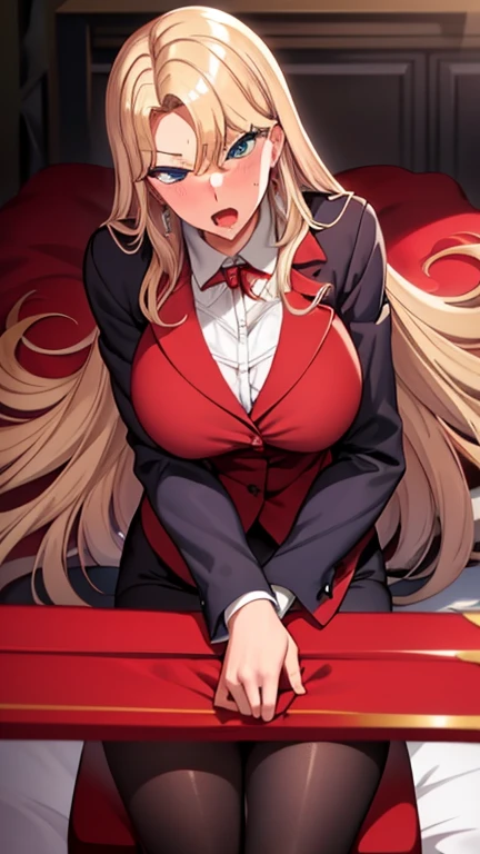 NSFW,masterpiece,highest quality,High resolution,Nisekoi,Chibara Kirizaki,long hair,blonde,blue eyes,red ribbon,slip dress,sleeveless,garter belt,lace bra,lace panties,shy,(blush:1.5),(Sweat:1.5),being watched by a lot of people,night park