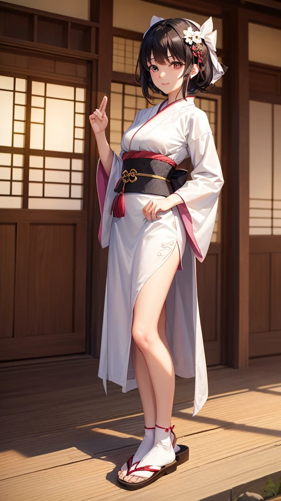 Characters from Japanese folktales adapt to modern culture and create new stories. They incorporate modern values and technology, aiming to merge classical and contemporary elements. 8K , HD, highly detailed, realistic, photography, photo realism, --ar 9:16 -- at 6.0 --s 750,alone, Long Hair, View your viewers, Blonde, Brown eyes, gem, whole body, Realistic, Sexy、Big Breasts 、stockings、clip on earrings,during,bracelet、smile,hakama, boots