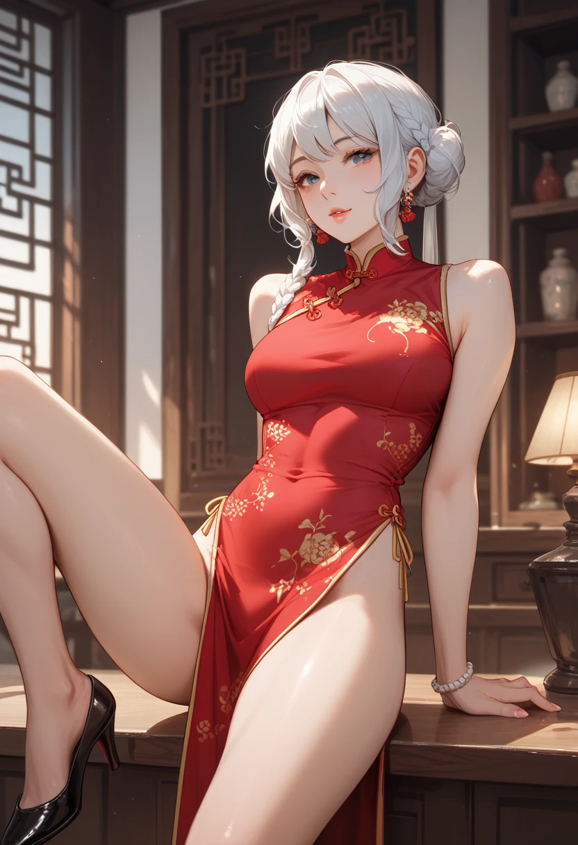 (masterpiece:1.3),(highly detailed:1.3),(highres:1.1),best quality,Ultra-detail,1girl,solo,kitchen,jelofolkwang,naked apron,((white apron)),ass,sideboob, unclear clothes , white pantie, ((perfect body)), salon,((take off pantie)), legwear ,hand pantie, ((perfect breast)), perfect face,slightly curved body,pink eyes
