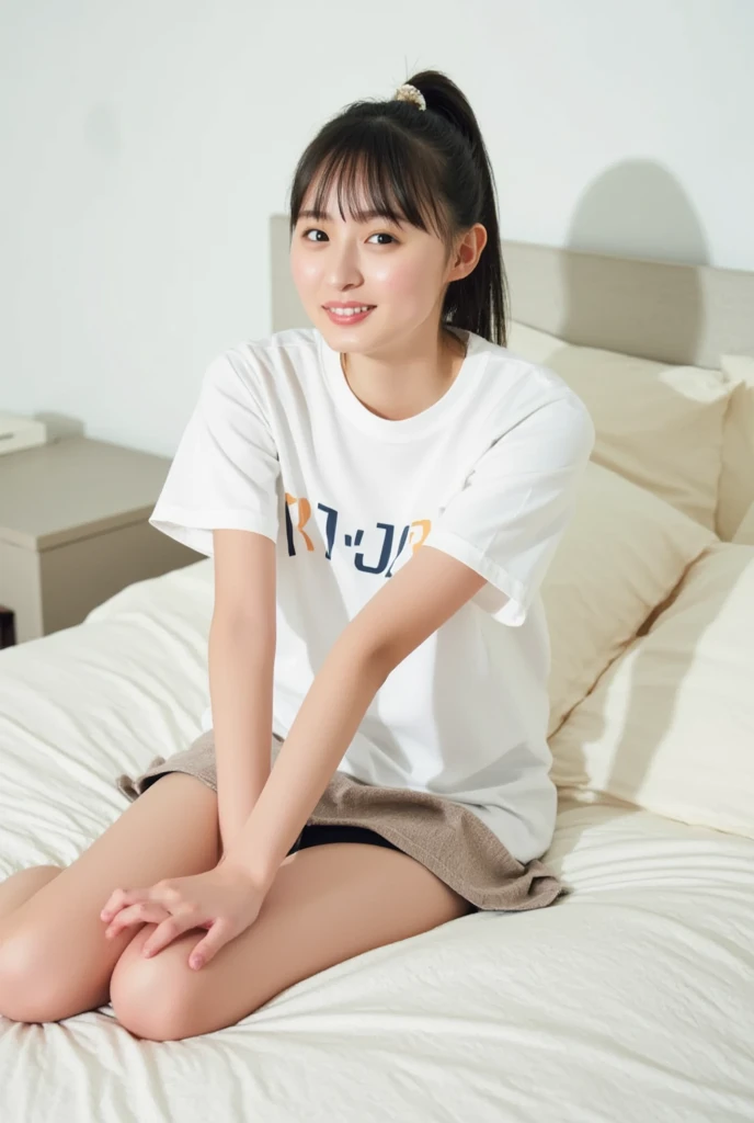 Missionaries, Sex, Vaginal, One girl, One boy, penis, Lie in, White T-shirt, Bottomless, Medium Hair,( Two-tone hair ), No correction, Voice of the Heart, smile, Mouth closed, blush,
