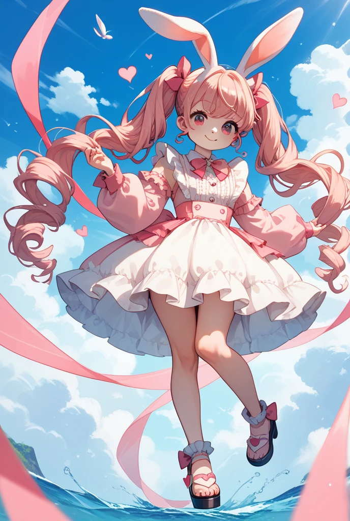 drawing of a girl dressed as a rabbit holding a heart, segurando uma pose de pudica, coelhinha, com orelhas de coelho, original chibi coelhinha, small and curvy loli, delineado!!!, with long drooping rabbit ears, loli de vestido, gesto de pose modesta, fanart da coelhinha lola, por :5 sexy: 7, desenhado no Microsoft Paint