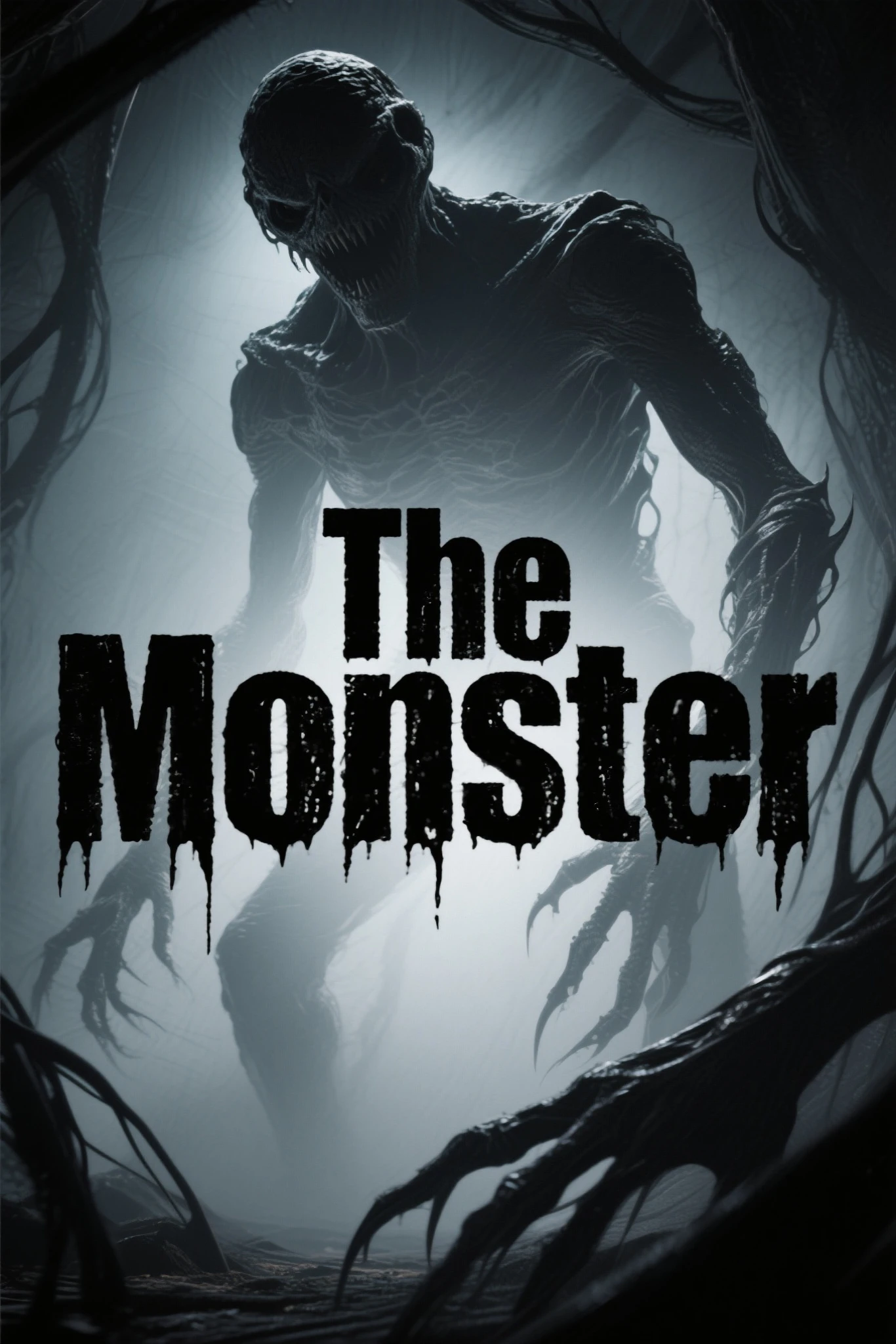 horror movie poster with written title: "The Monster"