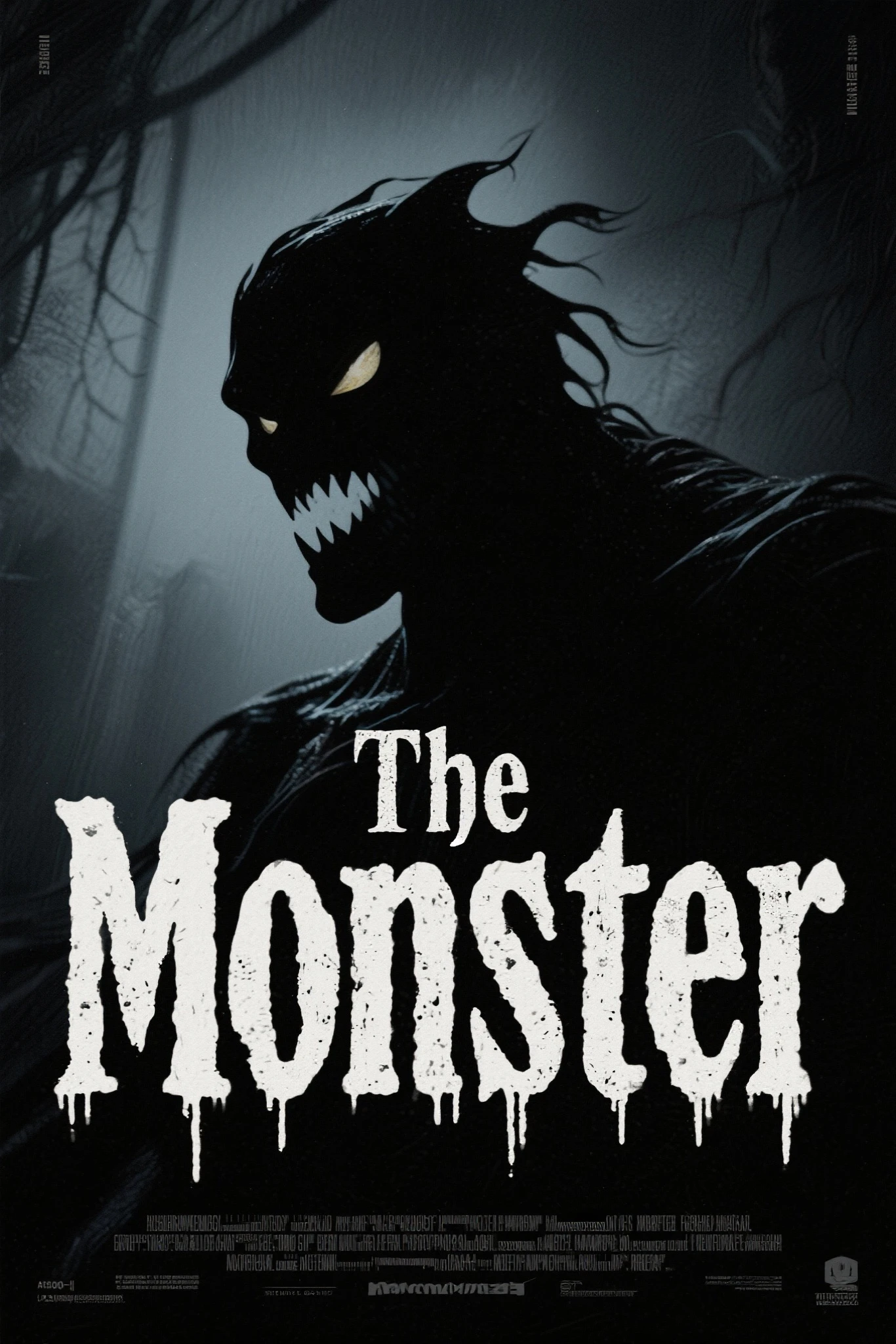 horror movie poster with written title: "The Monster"