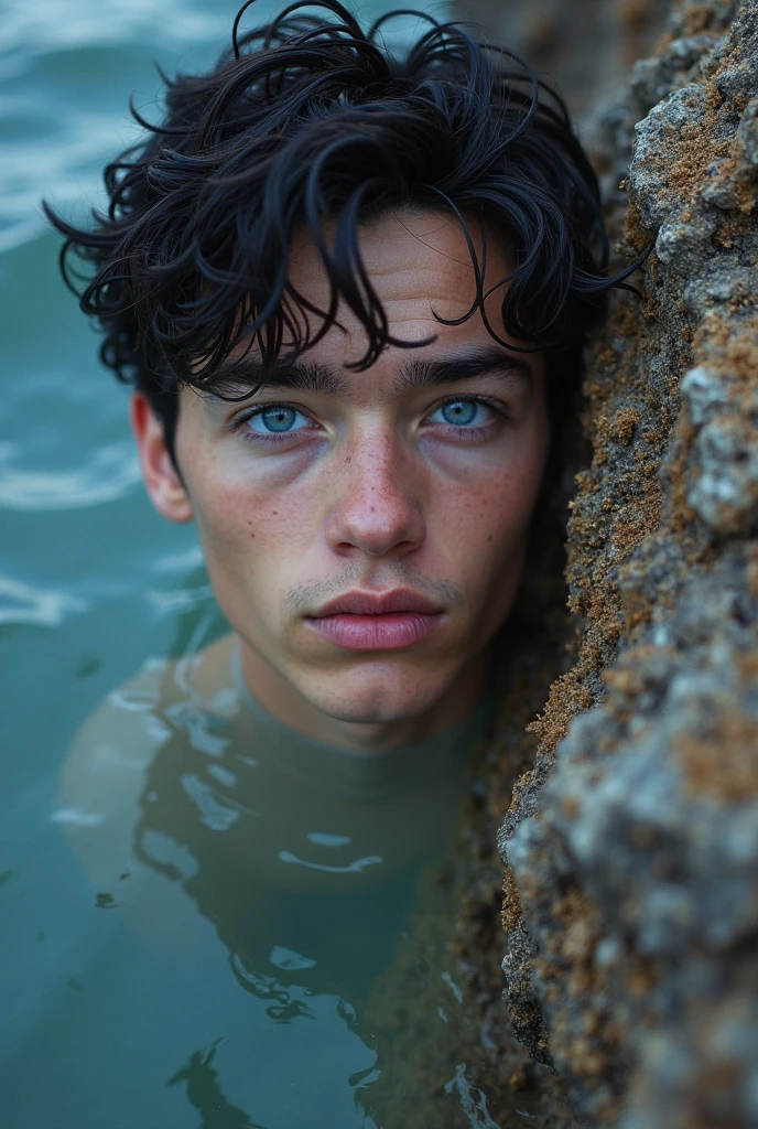 The face of a young man about to jump off a bridge, just show the face
(the same image but with eyes closed)