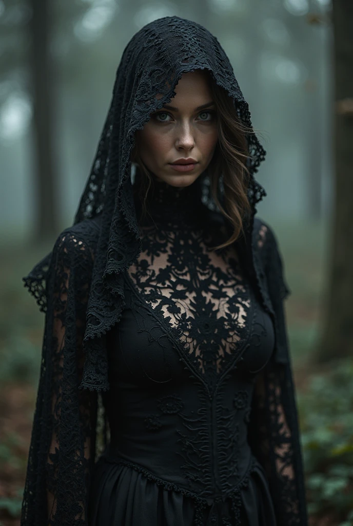 ((full body)),Gorgeous vampire... In the forest,giant wolf behind her,double exposure long,with you.A masterpiece oíl painting by luis Royo, drawn pencil art, ultra detailed, lips ultra gloss, long. wavy hair, dressed long,transculent, dressing, black long hoodie, bacground vintage, perfect hands, hearts, fractal, filigree, glowing, shadowy, ultra quality, 3d, spoked hairstyle
