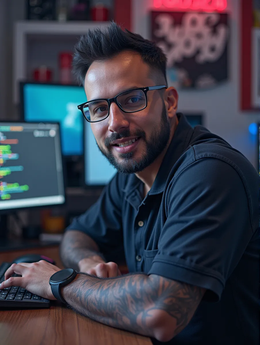 Young man sitting behind his computer